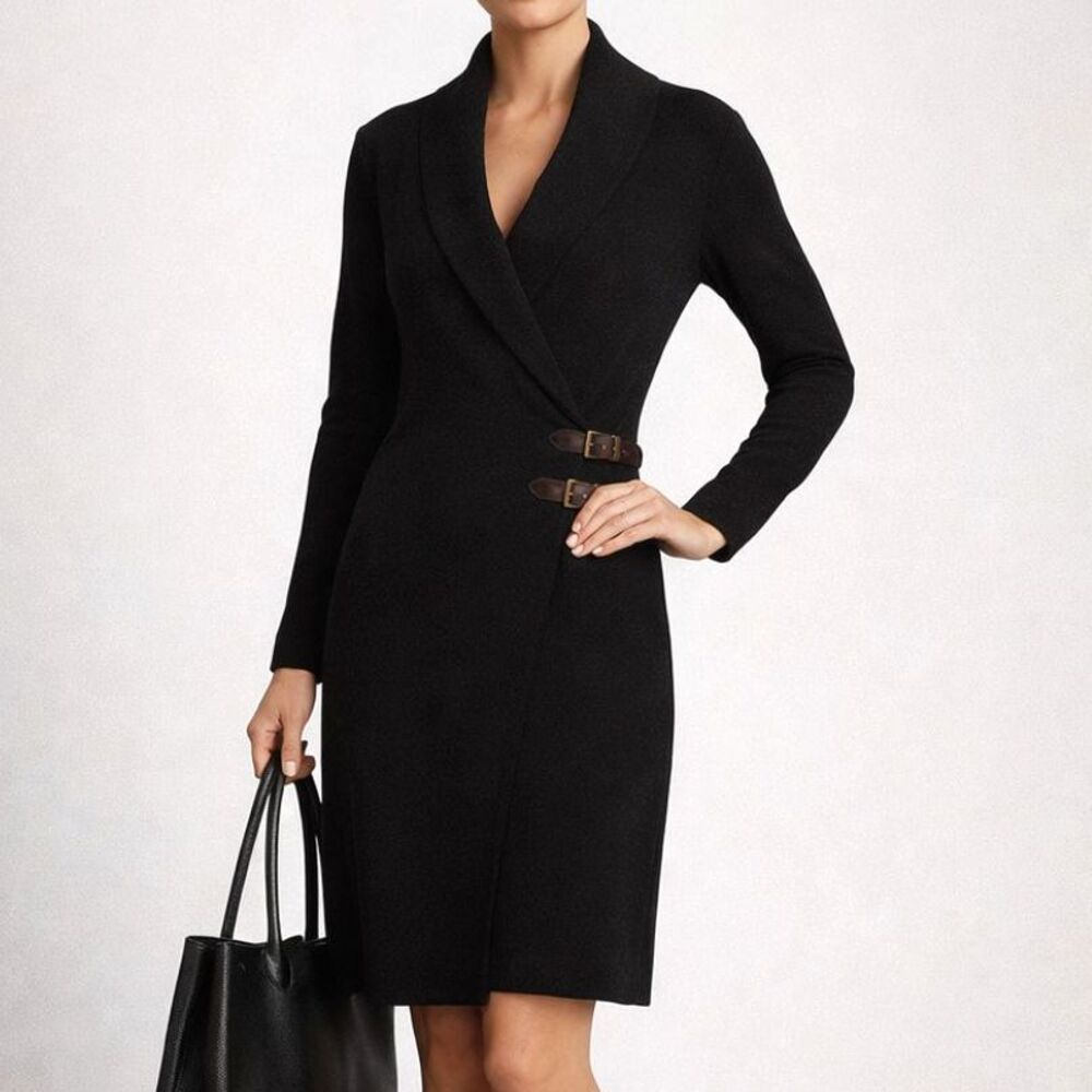 Lauren Ralph Lauren Buckle Wrap Sweater Dress Sz S Elegant Knit Workwear
